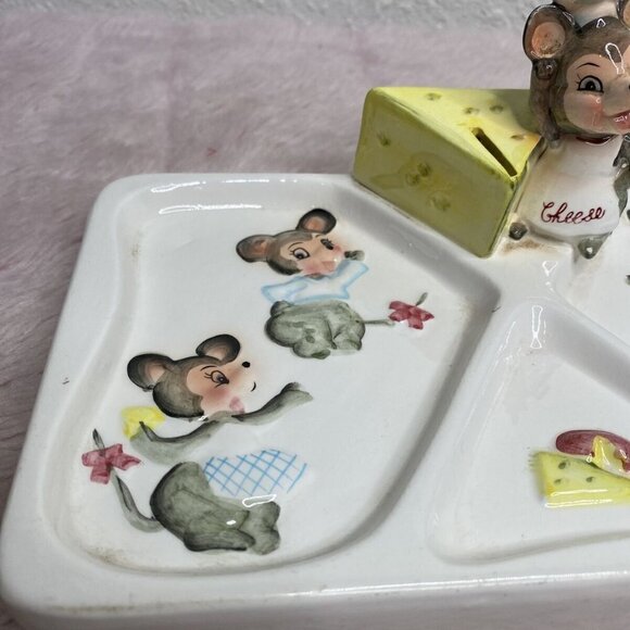 Vintage Lefton 1862 Mouse Cheese Divided Serving Tray - Picture 5 of 9